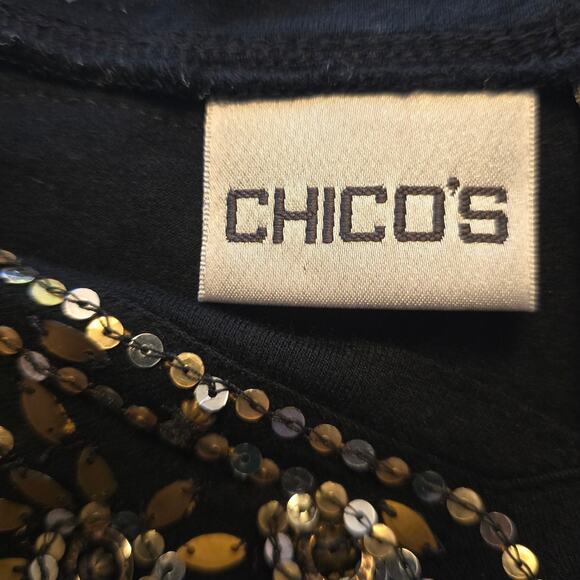 Chico's Black Gold Bronze Sequenced V-Neck Women's Blouse 3 - L - Picture 5 of 6